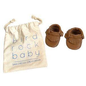 BIRD ROCK BABY Brown Leather Moccasins Infant Size 2 US w. Bag Unisex Shoes NEW